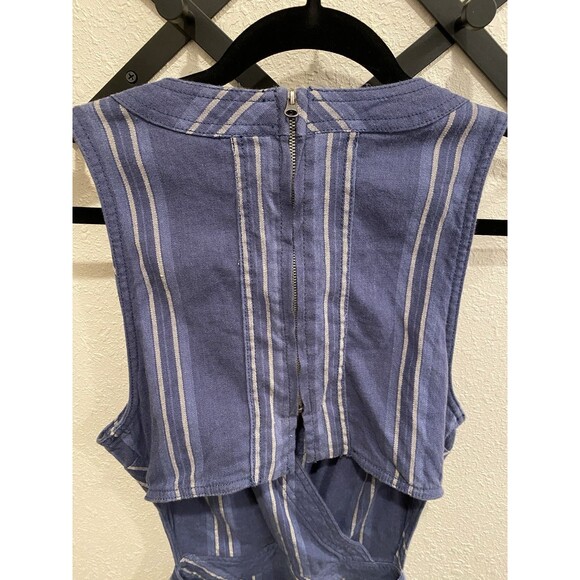 Free People Jumpsuit Jumper Womens 6 Linen Blue Striped Open Back Moonlight Mile - Picture 8 of 11
